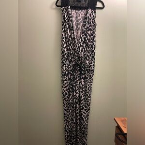 Womens Leopard Animal Print Sleeveless Jumpsuit Size Large